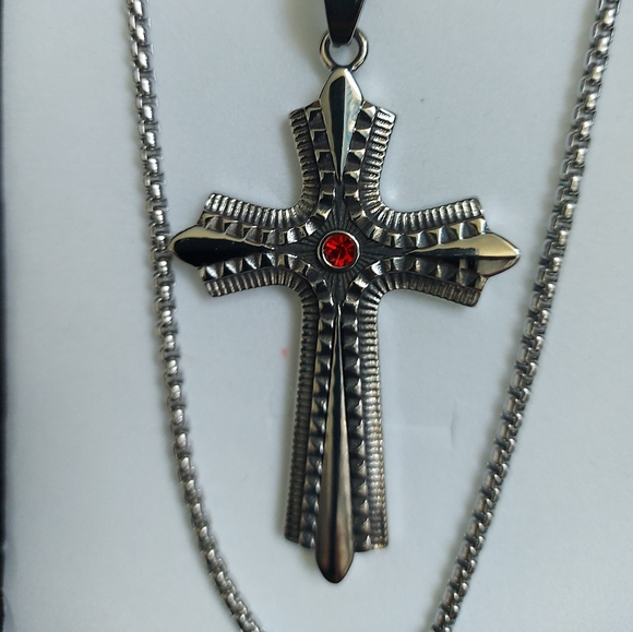 Black Gun Cross Pendant Necklace in 3mm x 24 in. - Picture 2 of 12